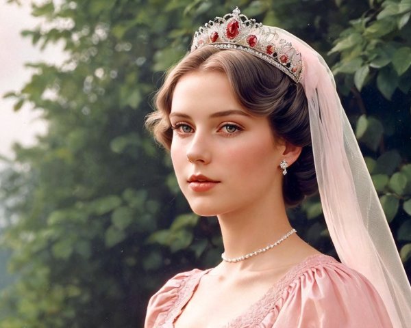 Elegant Young Woman in Pink Gown with Tiara