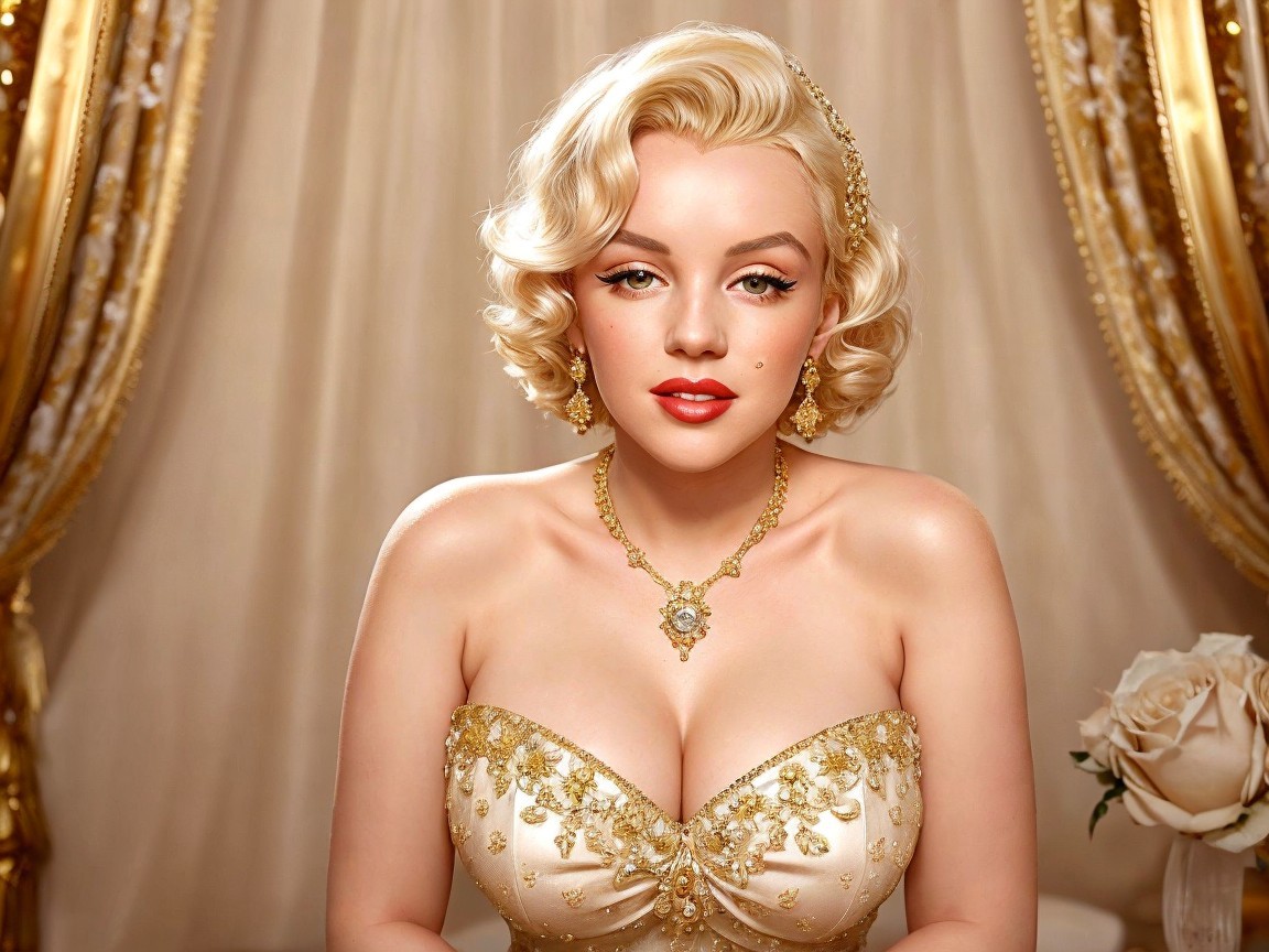 Glamorous Figure in Ornate Setting with Embellished Gown