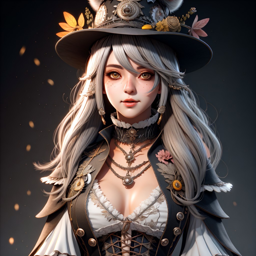 Fantasy Character with Silver Hair and Floral Outfit