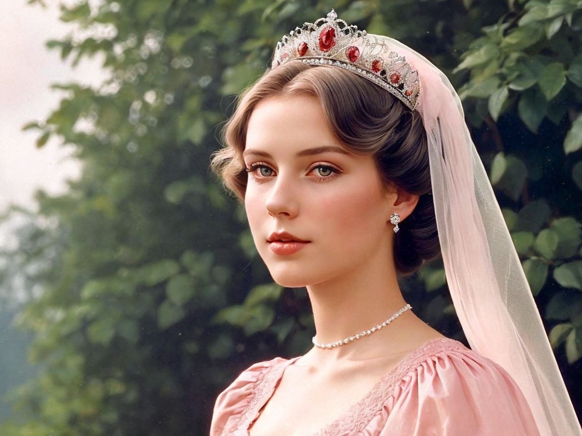 Elegant Young Woman in Pink Gown with Tiara