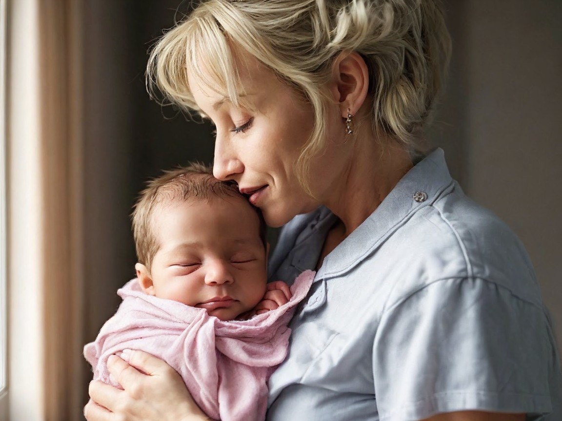 Tender Moment Between Mother and Newborn in Natural Light