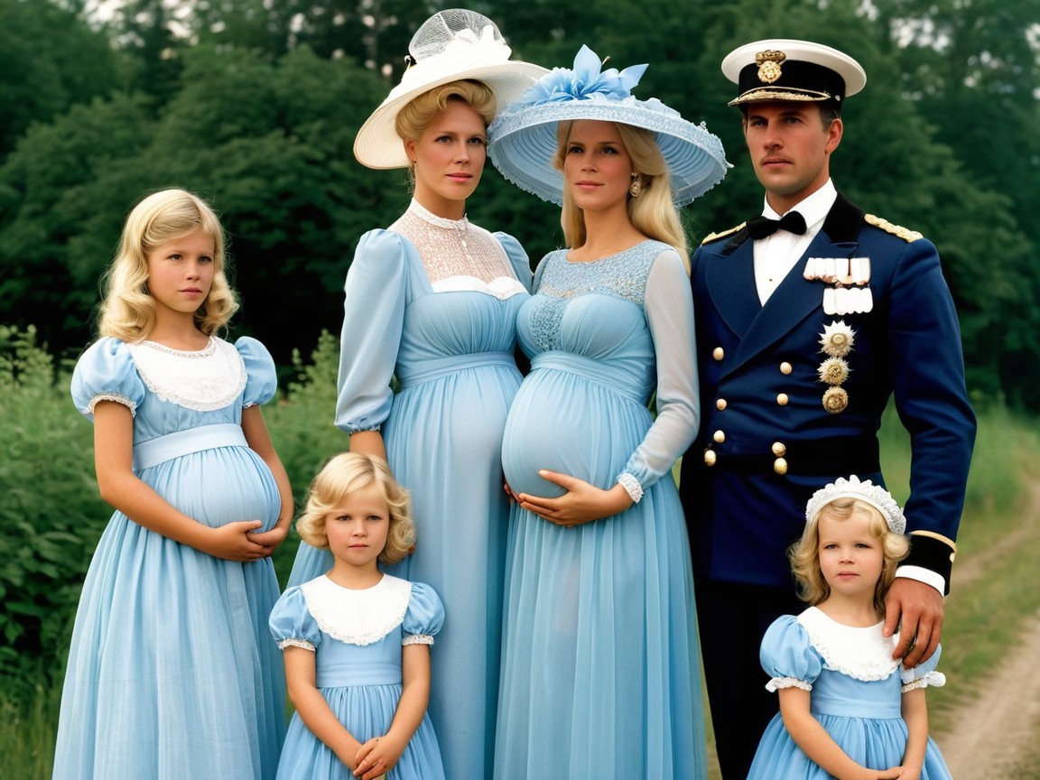 Formal Portrait of Pregnant Women and Family in Blue