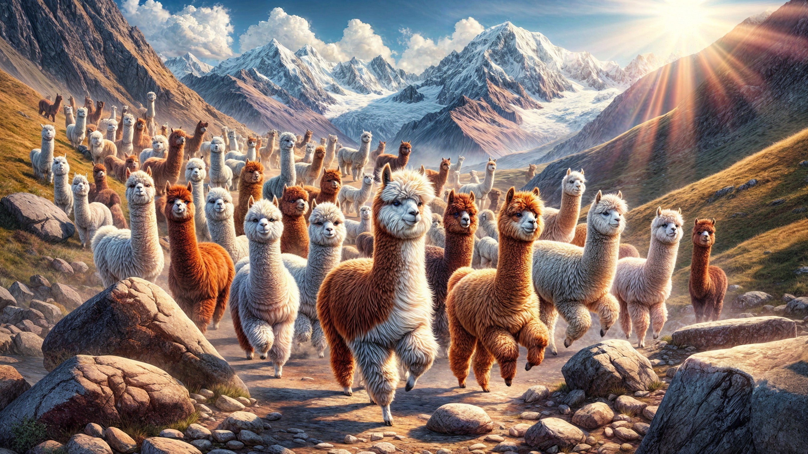 Llamas and Alpacas in a Scenic Mountain Landscape
