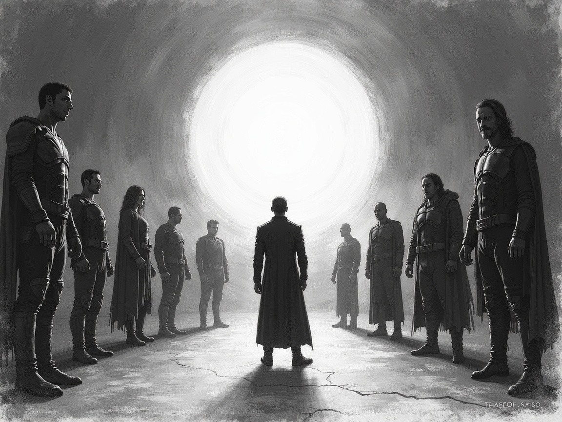 Monochromatic Scene of Tension with Cloaked Figures