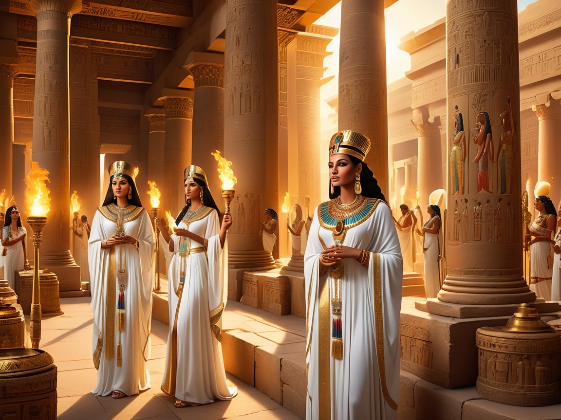 Regal Women in Ancient Egyptian Temple Setting