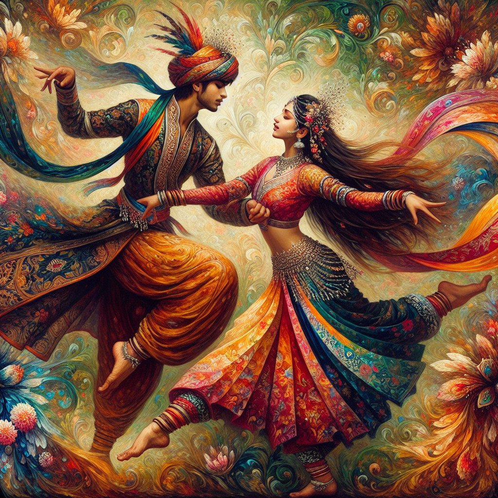 Couple Dancing in Colorful Traditional Attire