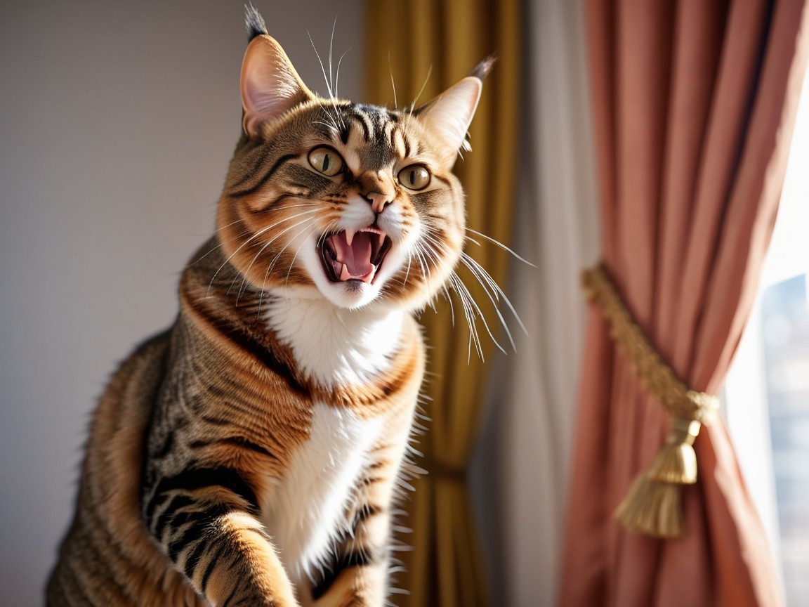 Boldly Patterned Cat in Cozy Indoor Setting