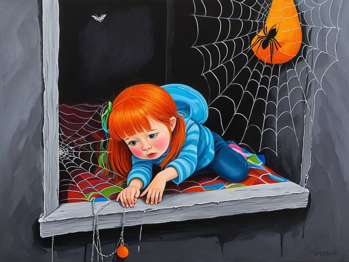 Young Girl with Orange Hair at a Window Scene