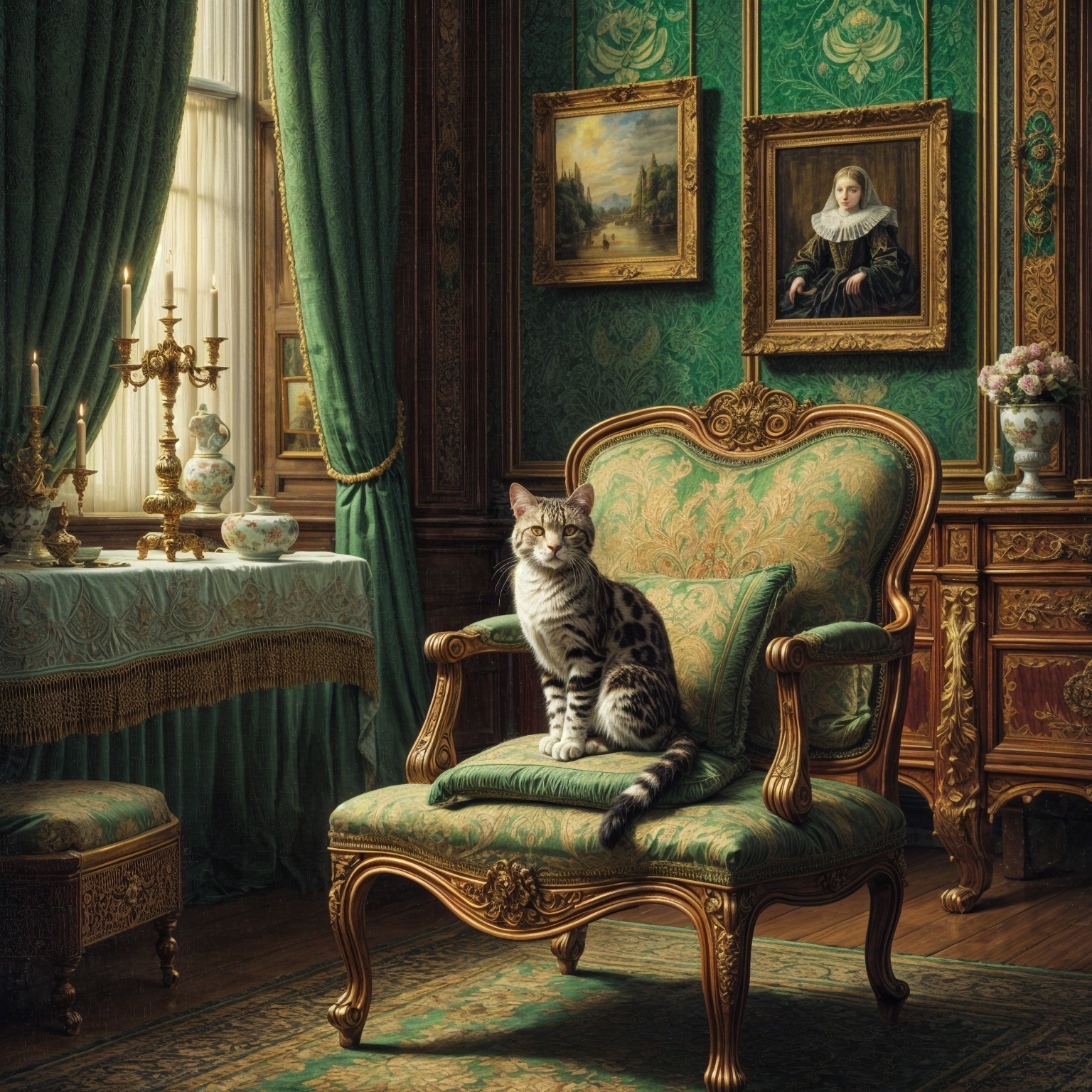 Regal Tabby Cat in Luxurious Room Setting