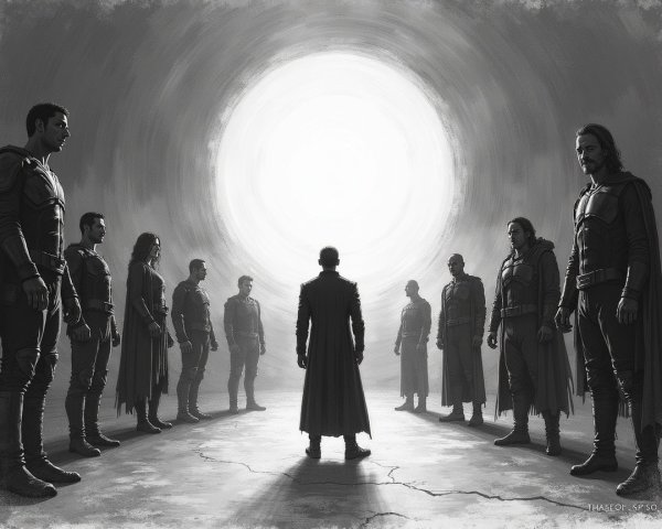Monochromatic Scene of Tension with Cloaked Figures