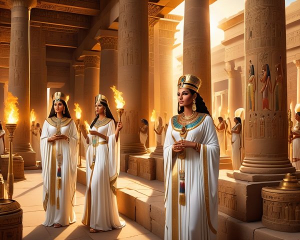 Regal Women in Ancient Egyptian Temple Setting