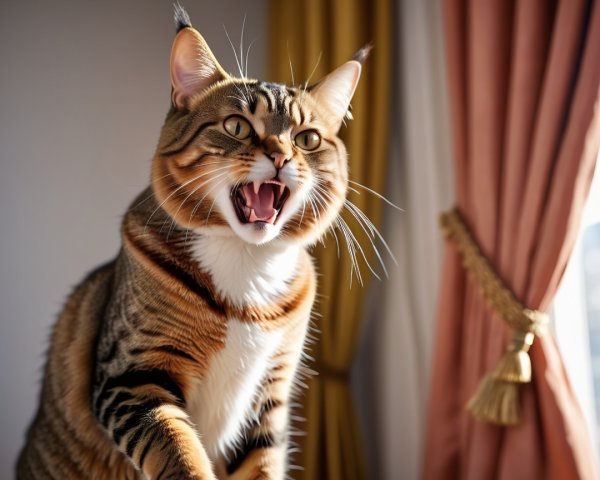 Boldly Patterned Cat in Cozy Indoor Setting