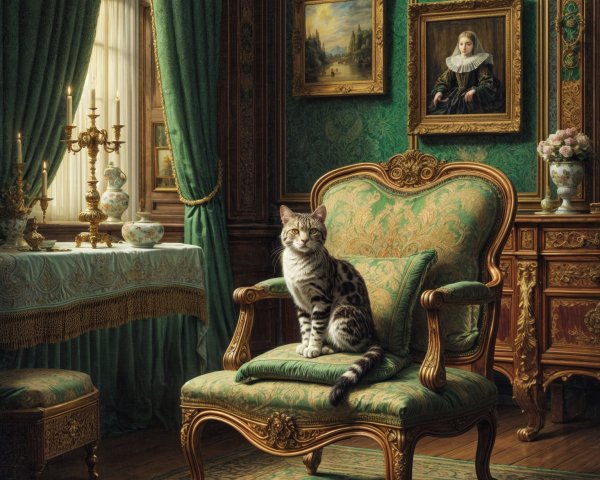 Regal Tabby Cat in Luxurious Room Setting