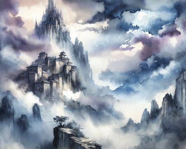 Mystical Landscape with Castle and Dreamy Clouds