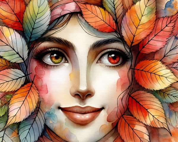 Portrait of a Woman Amidst Vibrant Autumn Leaves