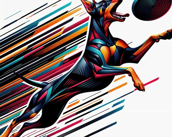 Vibrant Illustration of Dog Catching a Frisbee