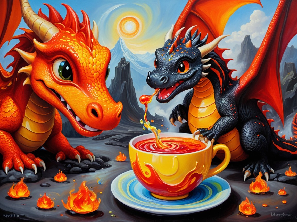 Dragons in a Colorful Fantasy Landscape with Flames