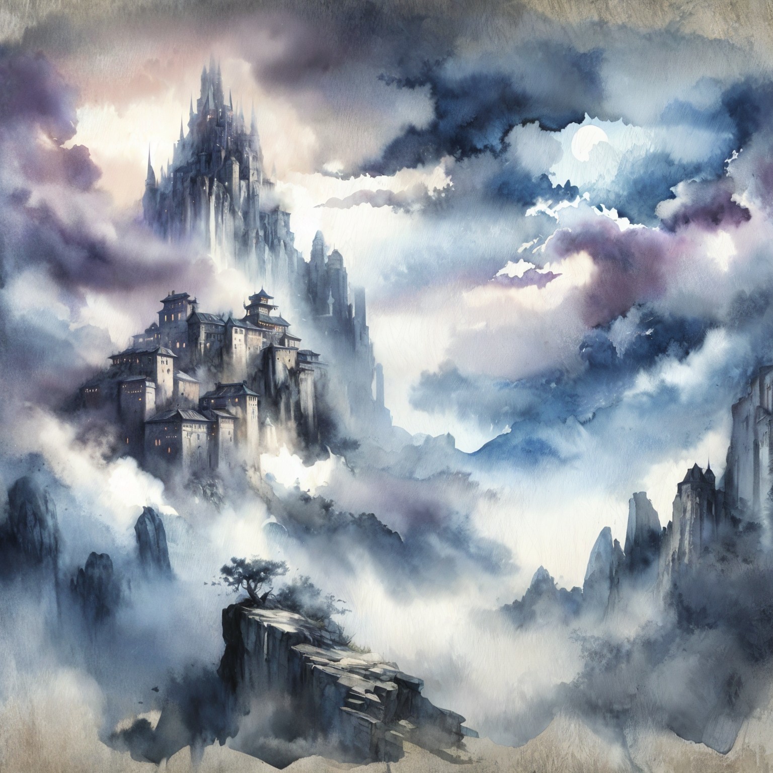 Mystical Landscape with Castle and Dreamy Clouds