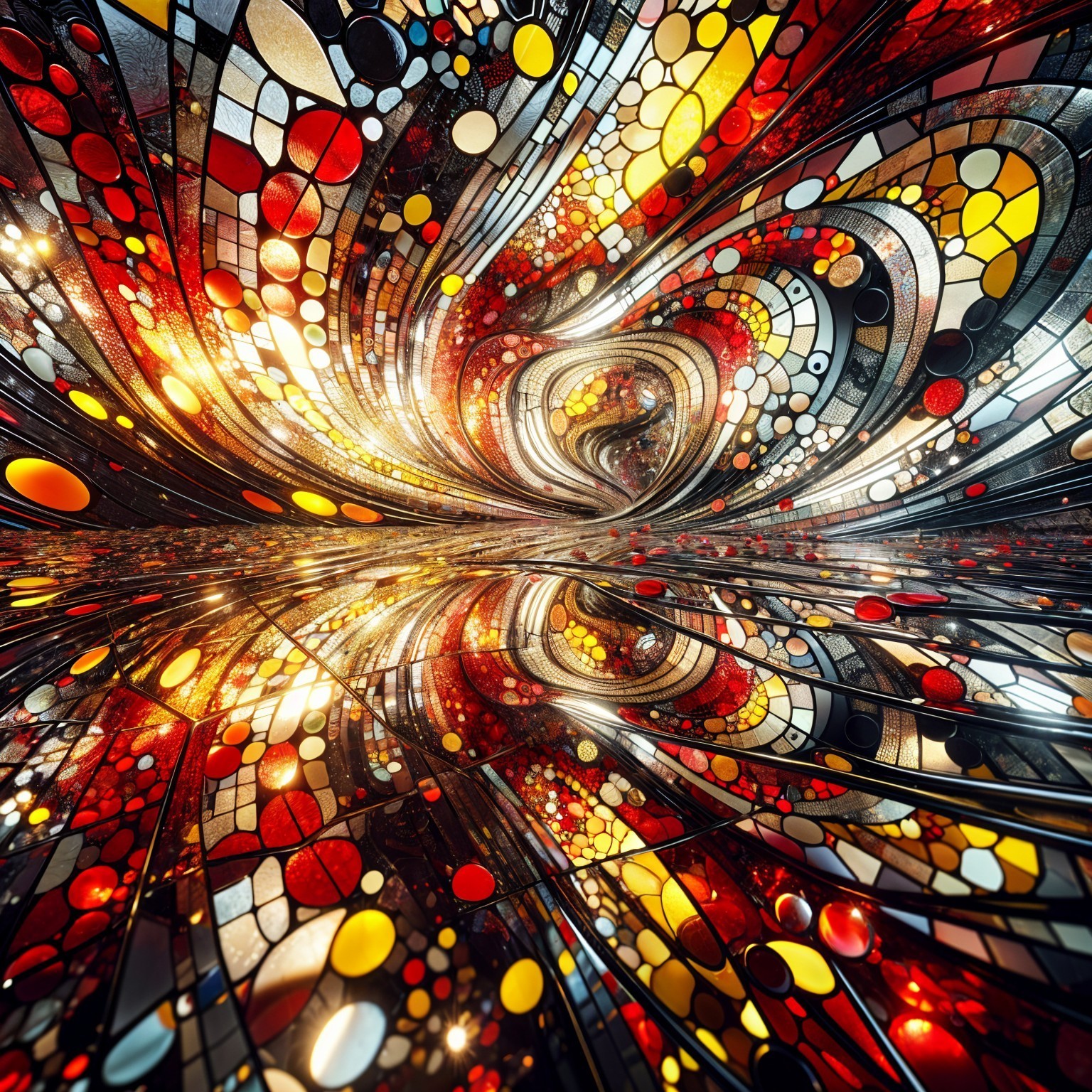 Vivid Abstract Swirl with Stained Glass Patterns