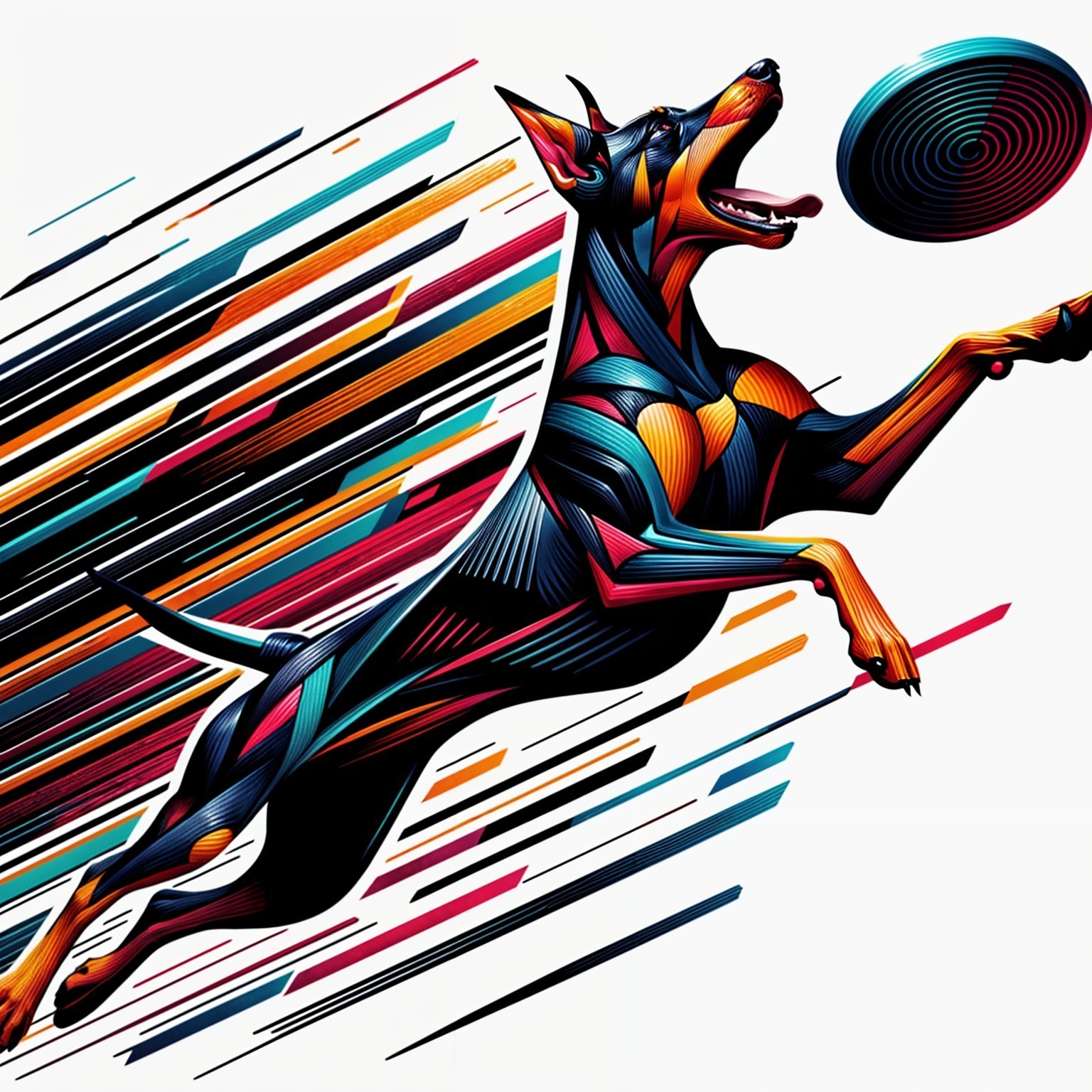 Vibrant Illustration of Dog Catching a Frisbee