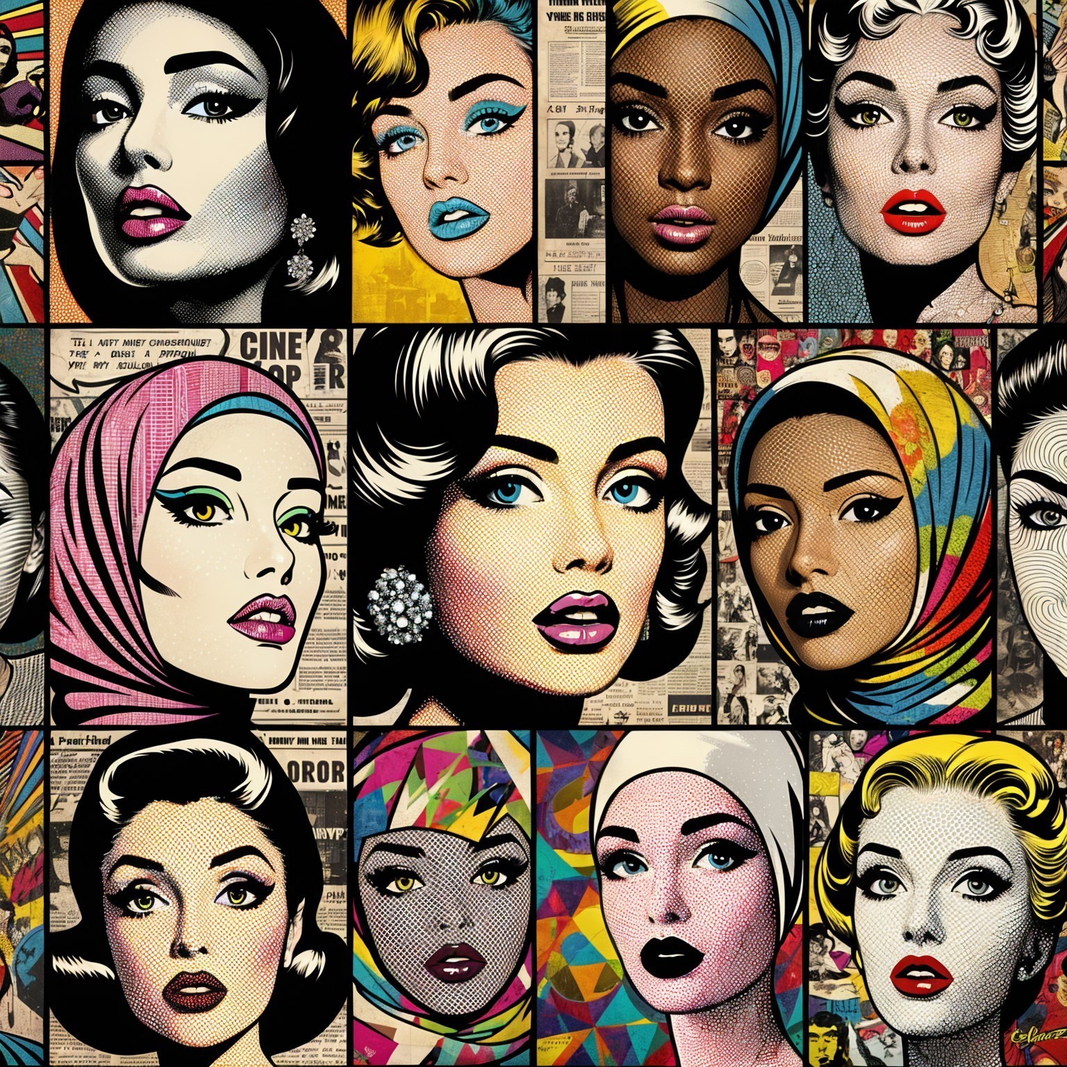 Vibrant Collage of Diverse Faces with Unique Styles
