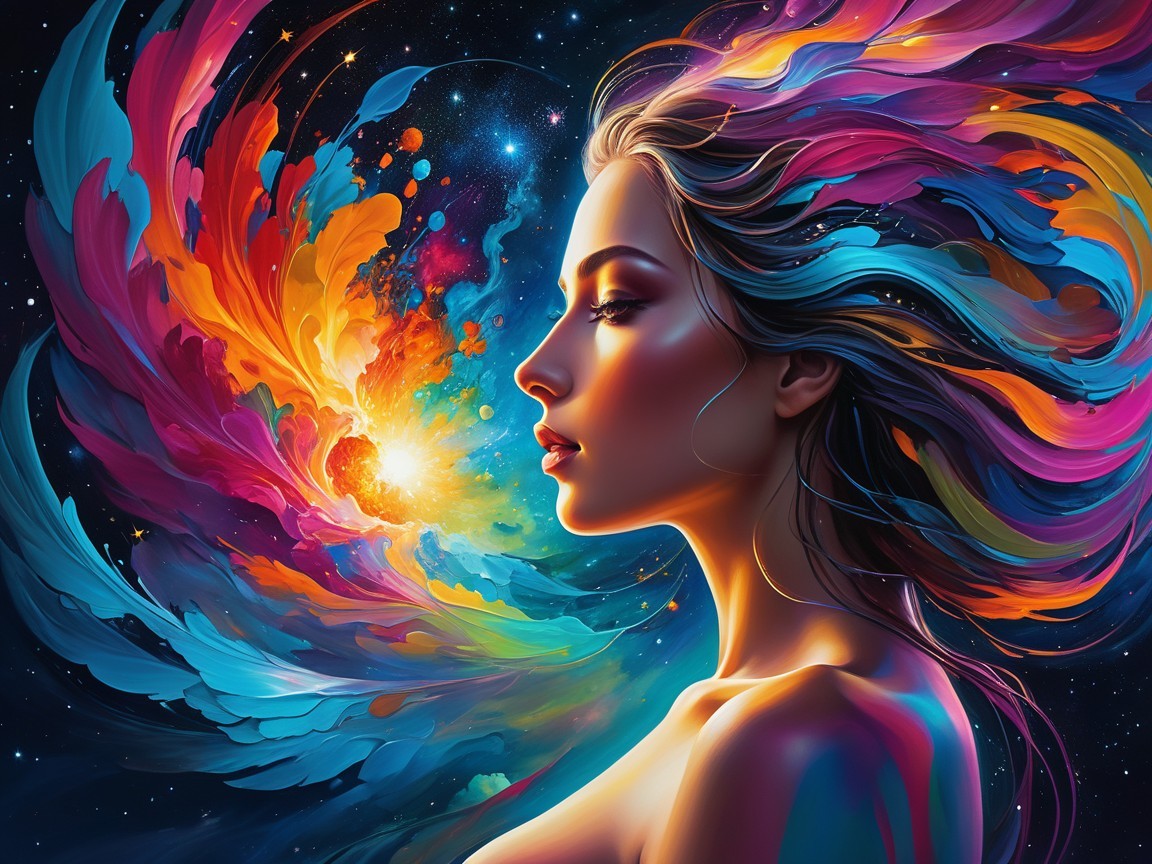 Ethereal Portrait of a Woman with Cosmic Nebula Hair