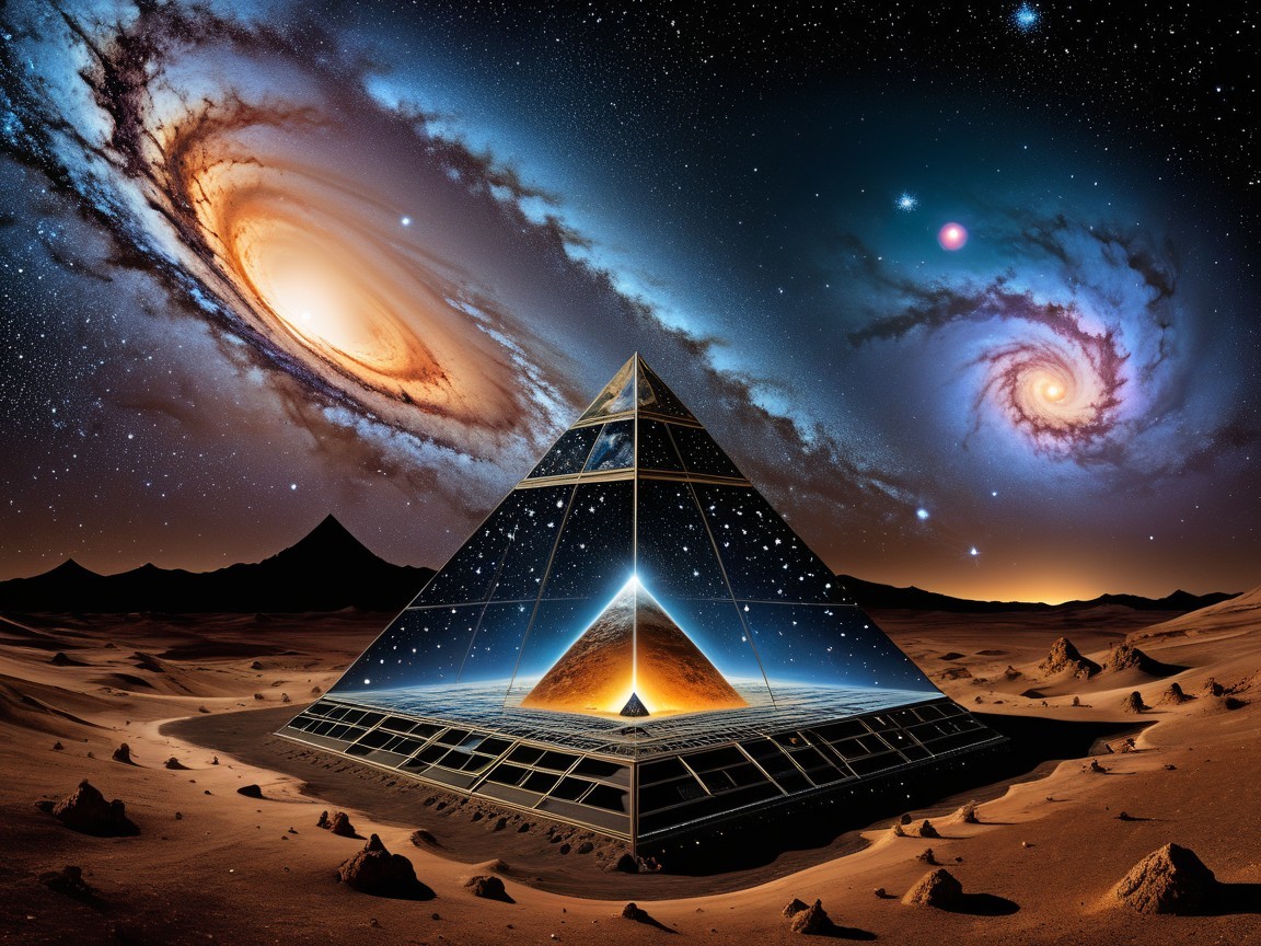 Pyramid in Cosmic Landscape with Stars and Galaxies