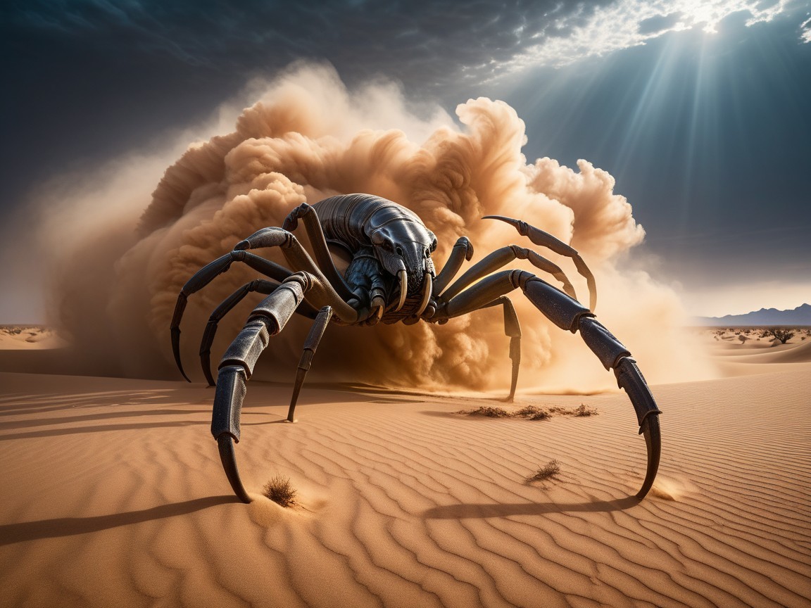 Giant Metallic Scorpion in a Desert Landscape