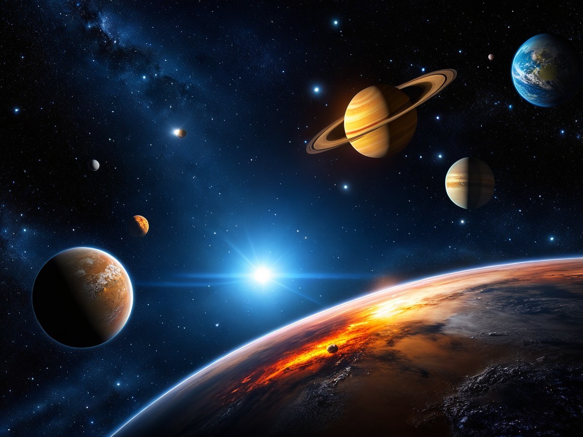 Vibrant Cosmic Scene with Planets and Stars
