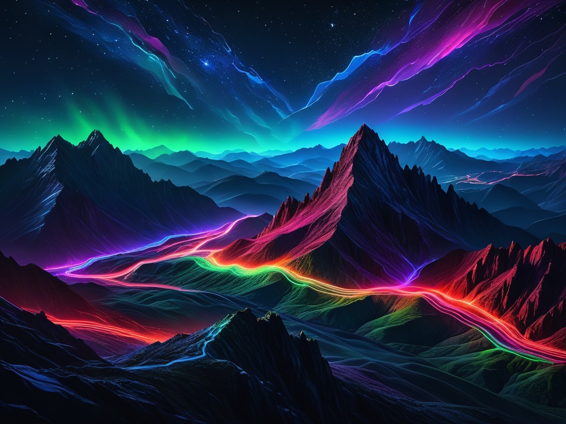 Digital Landscape with Mountains and Colorful Auroras