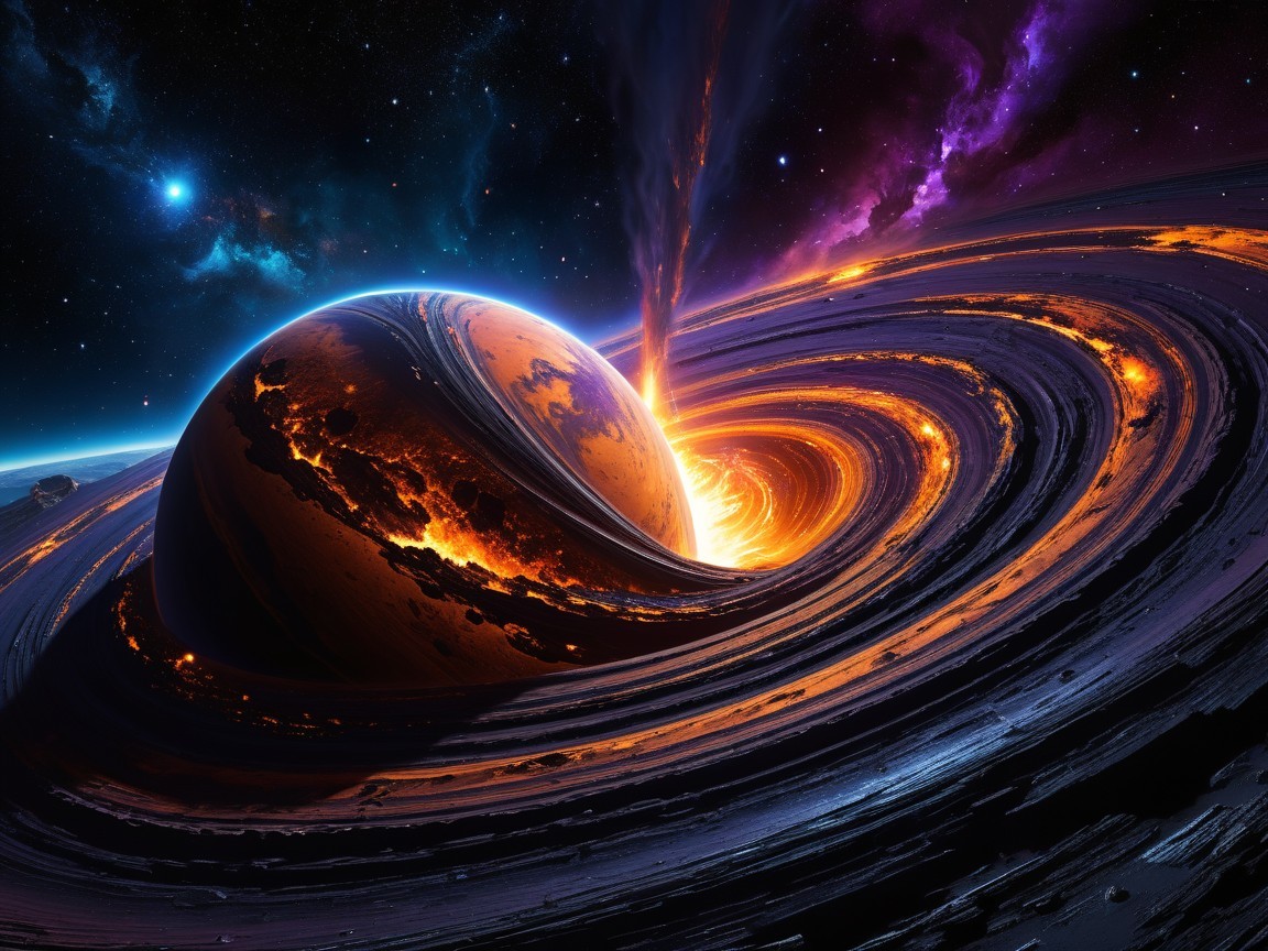 Vivid Cosmic Scene of a Fiery Planet and Nebula