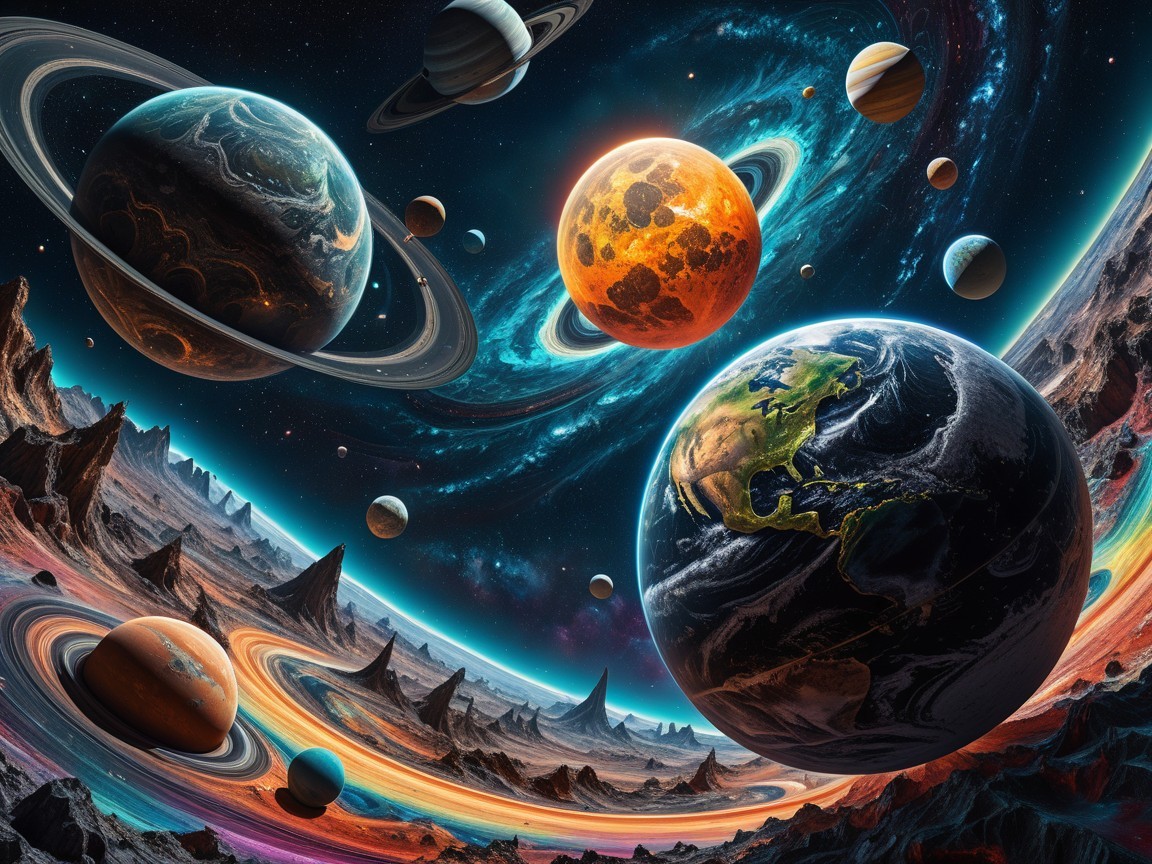 Cosmic Scene with Vibrant Planets and Starry Background