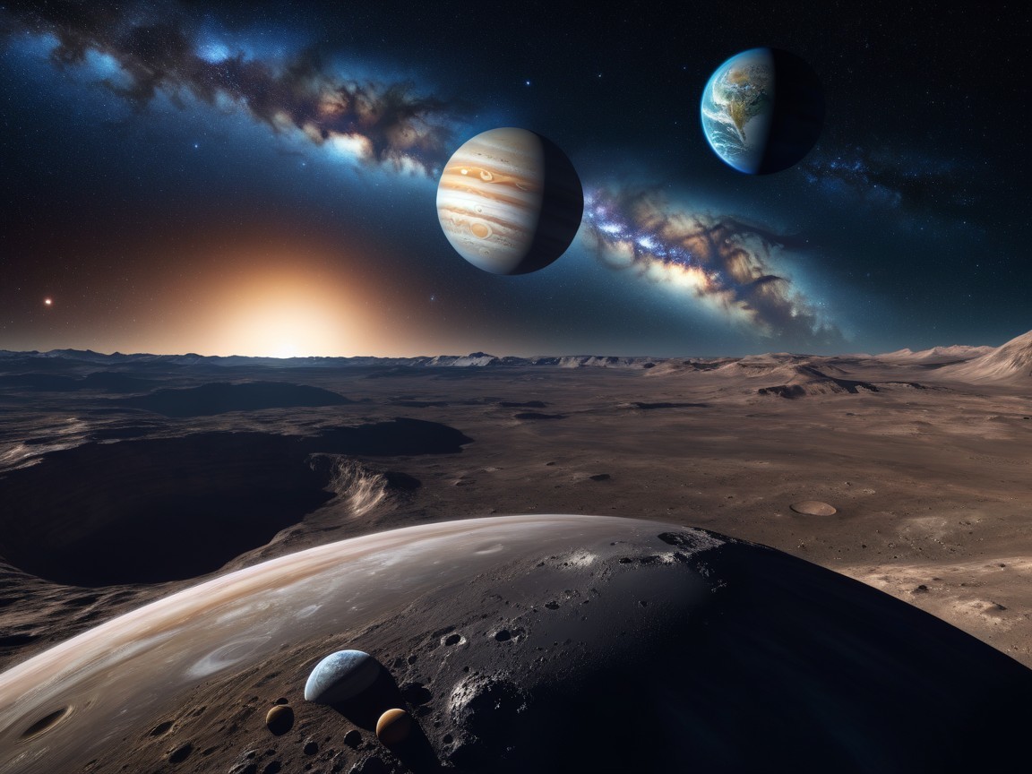 Cosmic Landscape with Planets and Starry Galaxy