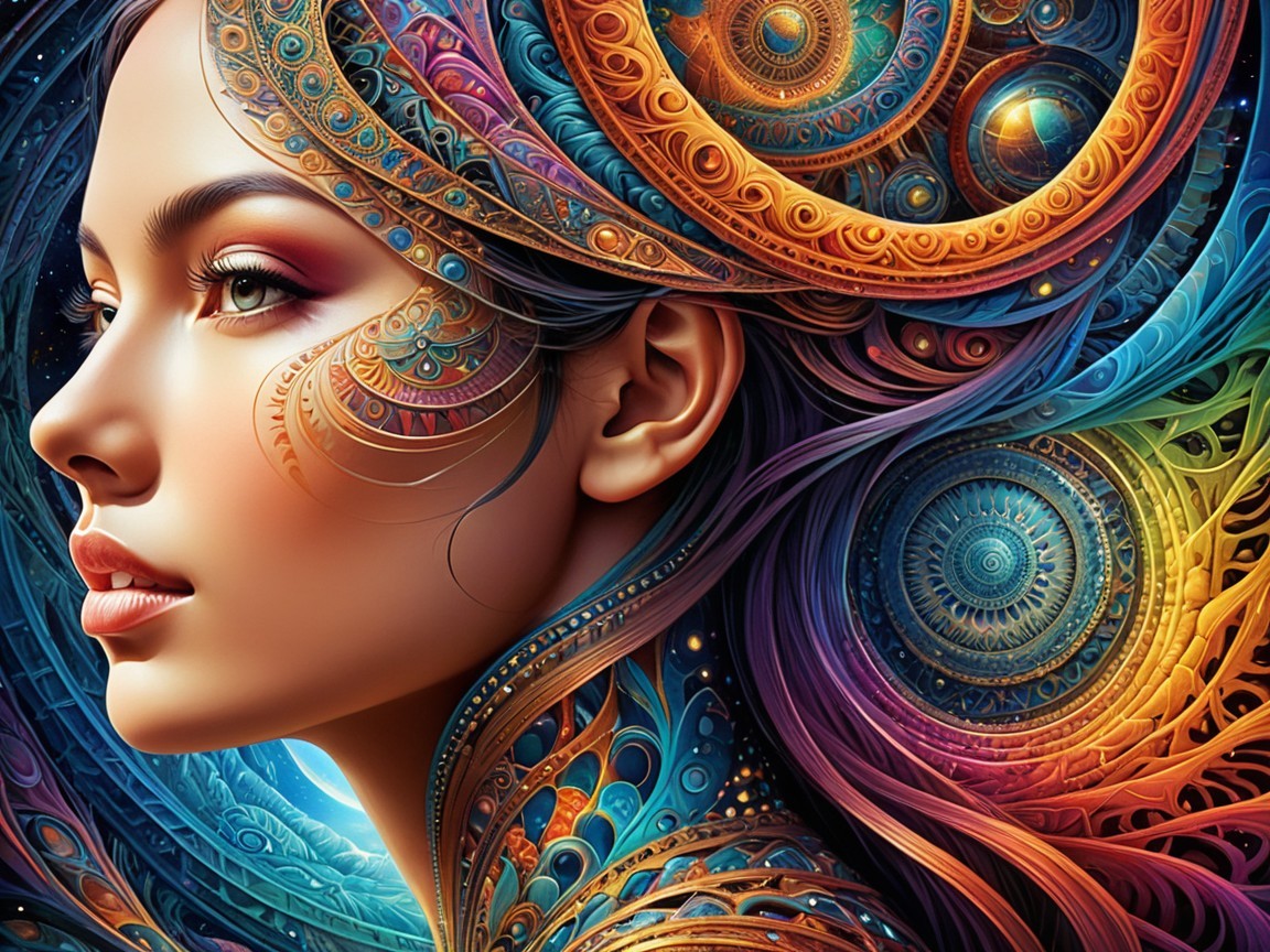 Digital Artwork of Woman with Colorful Patterns