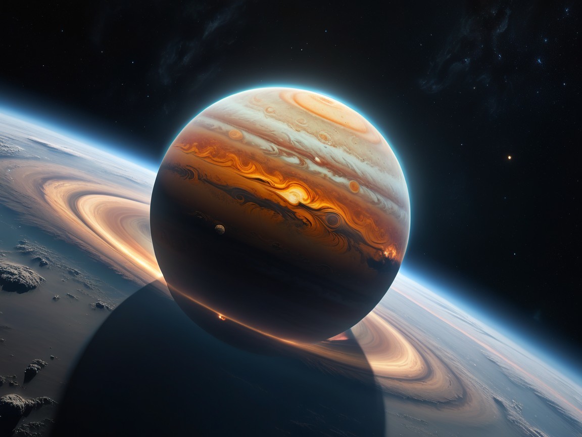 Vibrant View of Jupiter with Colorful Bands and Rings