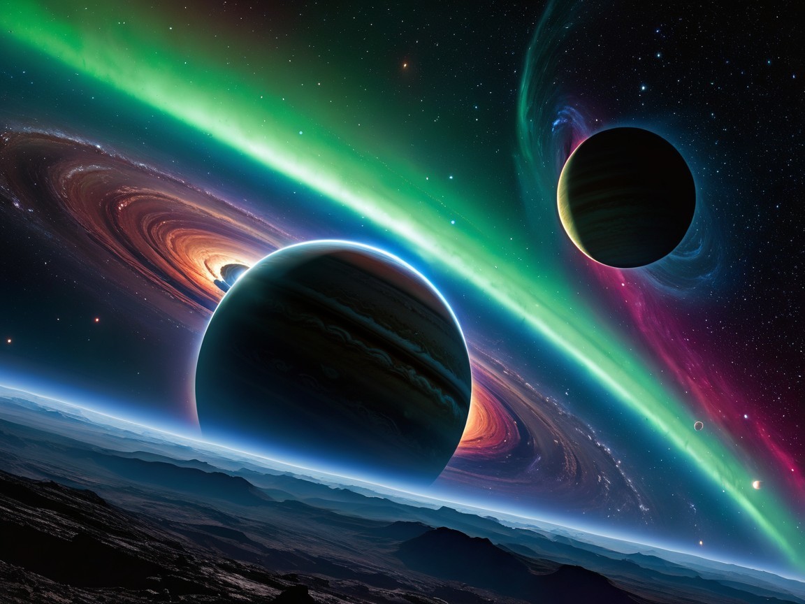 Cosmic Scene with Two Massive Planets and Auroras