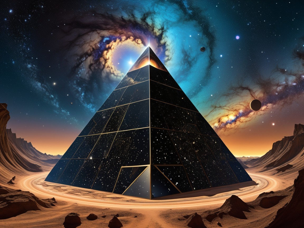 Majestic Pyramid in a Cosmic Landscape with Nebulae