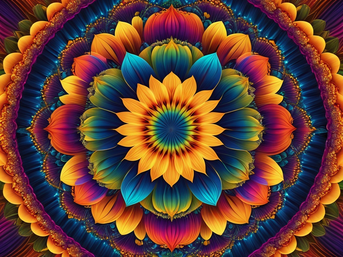 Vibrant Mandala Design with Floral Patterns and Colors