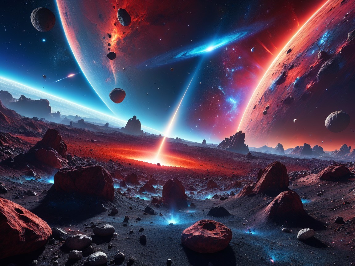 Vibrant Cosmic Landscape with Celestial Bodies