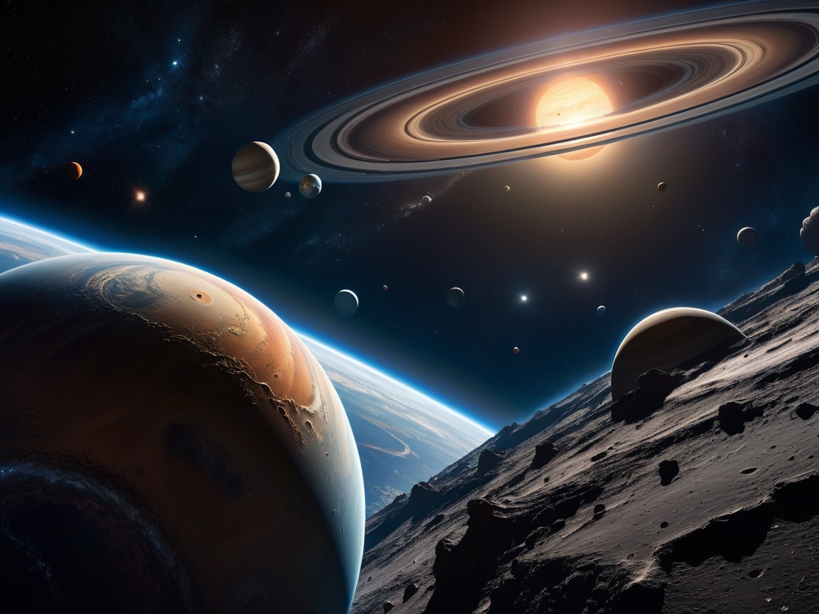 Vibrant Solar System with Gas Giants and Stars