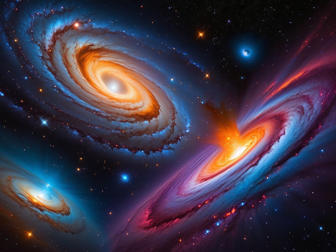 Vibrant Cosmic Scene with Three Mesmerizing Galaxies
