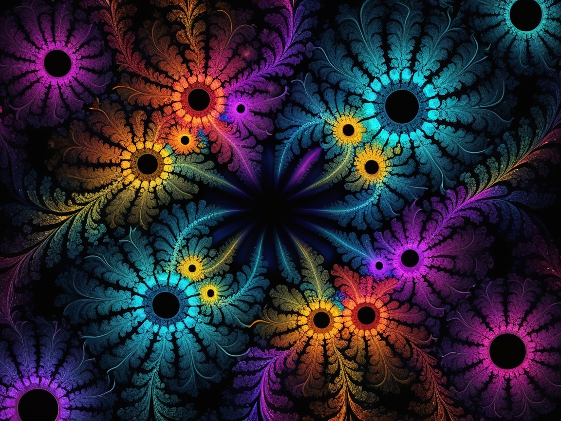 Vibrant Fractal Design with Intricate Floral Patterns