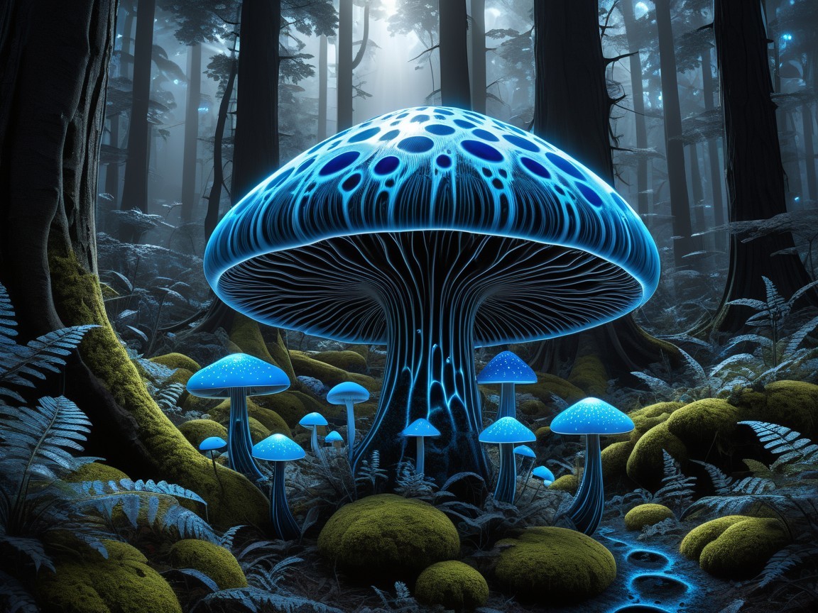 Surreal Bioluminescent Forest with Glowing Mushrooms