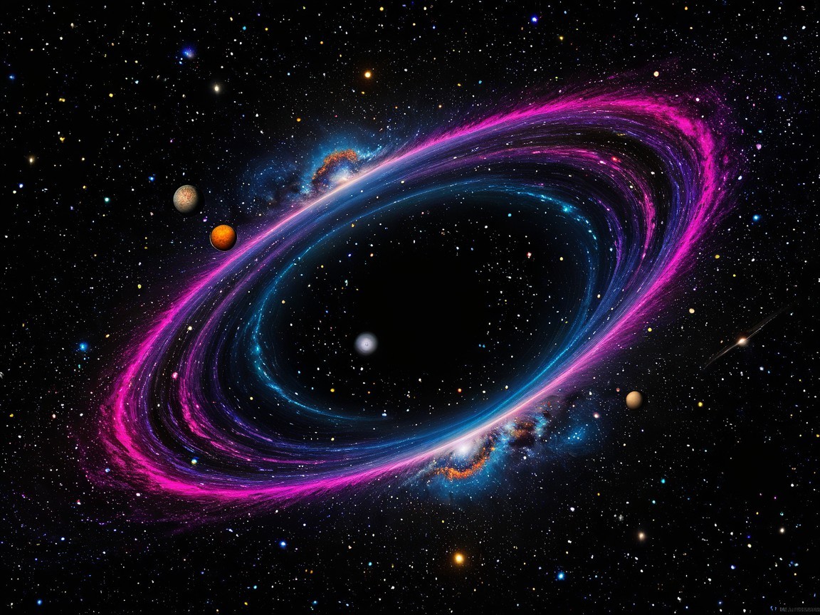 Cosmic Scene with Black Hole and Vibrant Rings