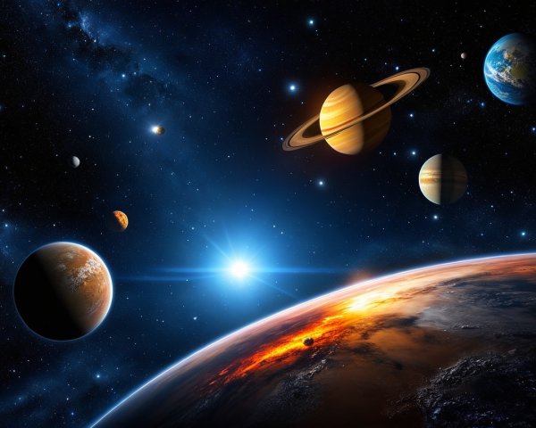 Vibrant Cosmic Scene with Planets and Stars