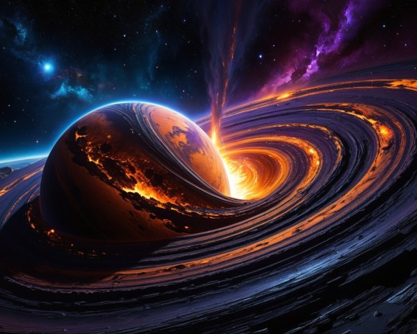 Vivid Cosmic Scene of a Fiery Planet and Nebula