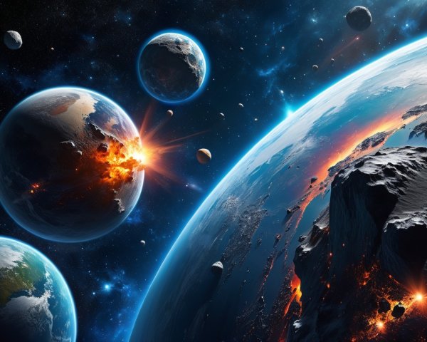 Dramatic Cosmic Scene with Erupting Planets and Stars
