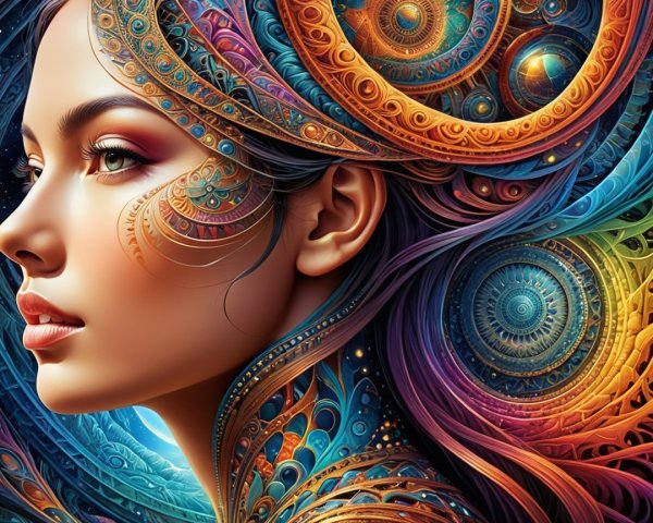 Digital Artwork of Woman with Colorful Patterns
