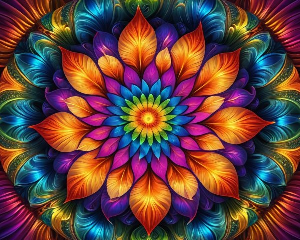 Colorful Symmetrical Mandala with Intricate Design