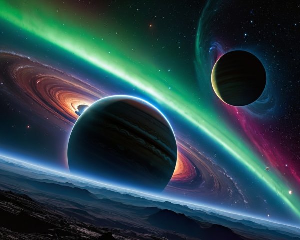 Cosmic Scene with Two Massive Planets and Auroras